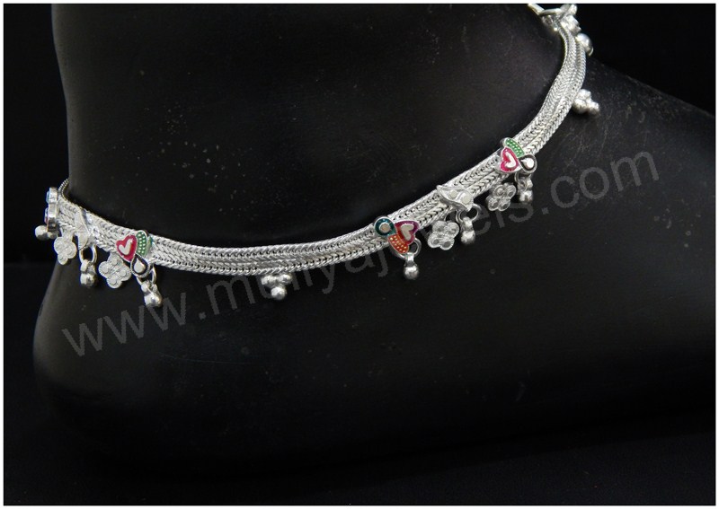 Meenakari Silver Anklet